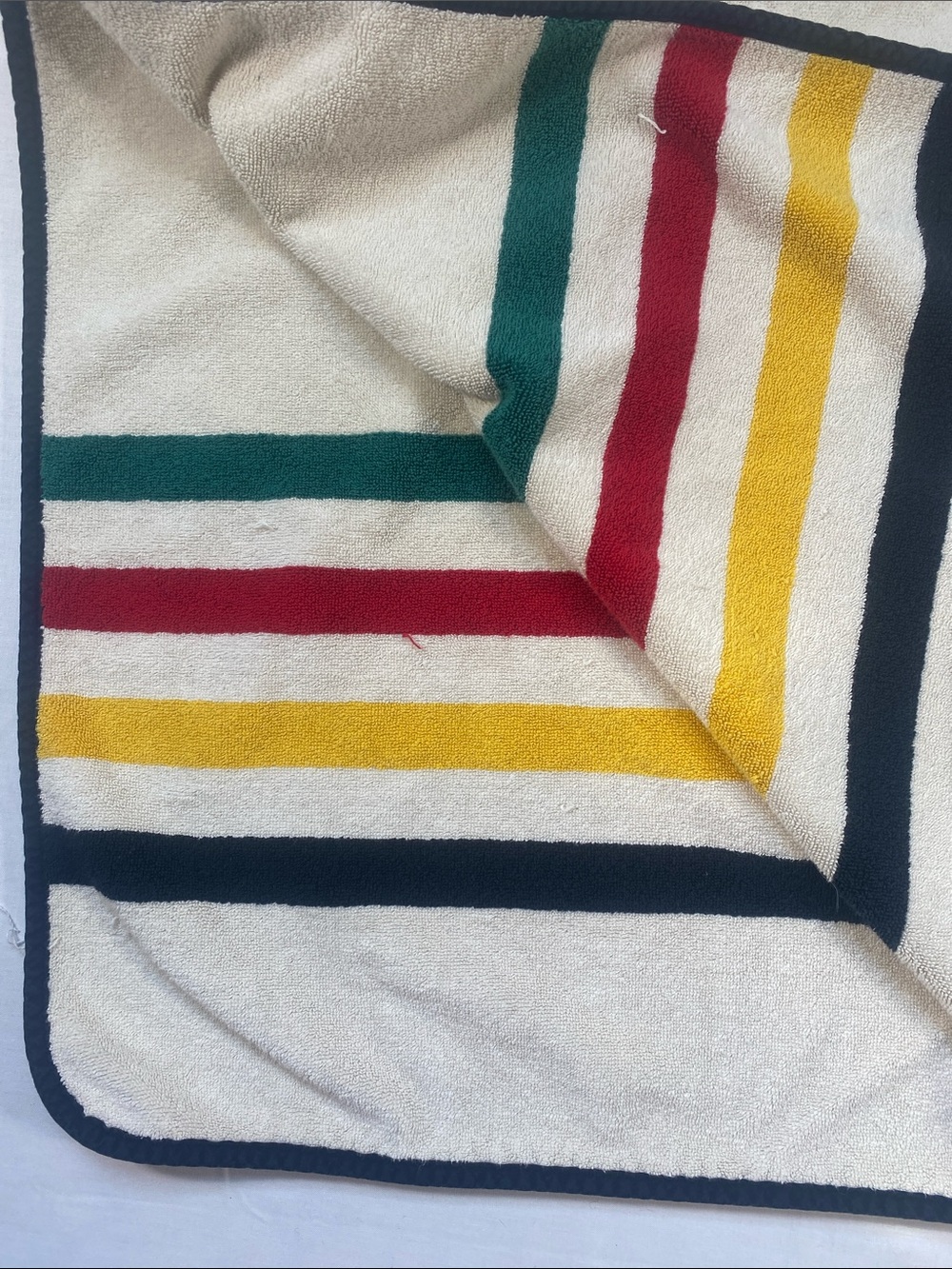Pendleton Hooded Cotton Terry  Kids Bath Cover-Up in Cream Hudson Bay Stripes - Picture 5 of 5